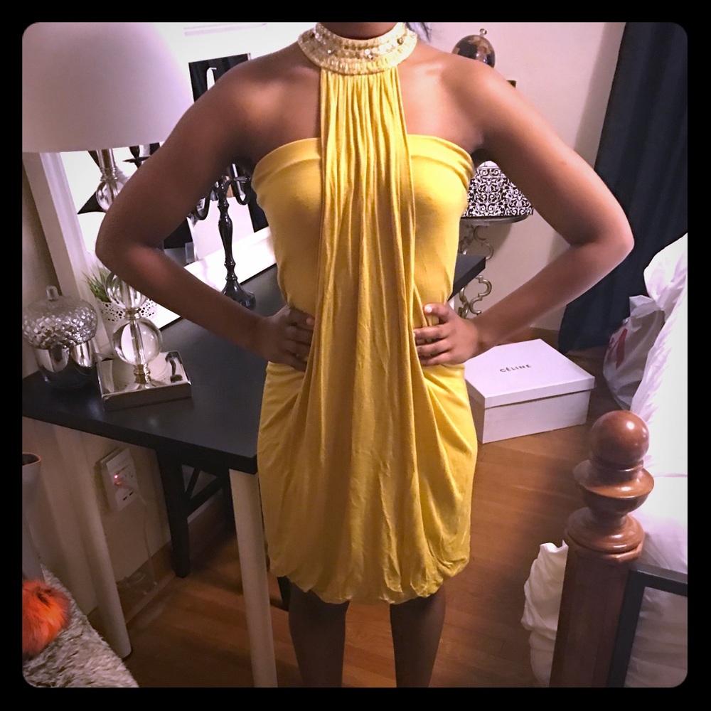 Jeweled Choker Dress w/ Halter Draping
